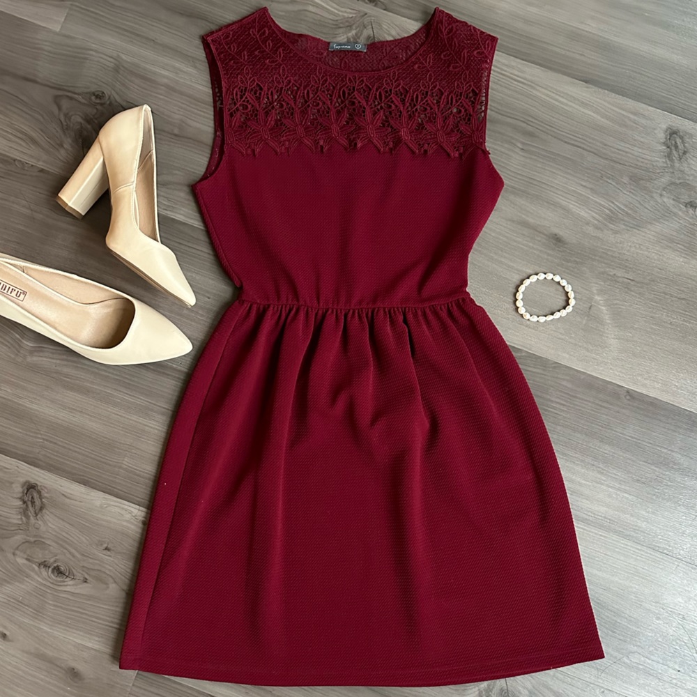 Lace Shoulder Red Dress